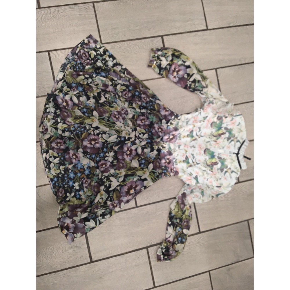 Ted Baker Floral Butterfly Chiffon Mini Dress Ruffle Neck Long Sleeve Multi US 8 - Picture 5 of 13
